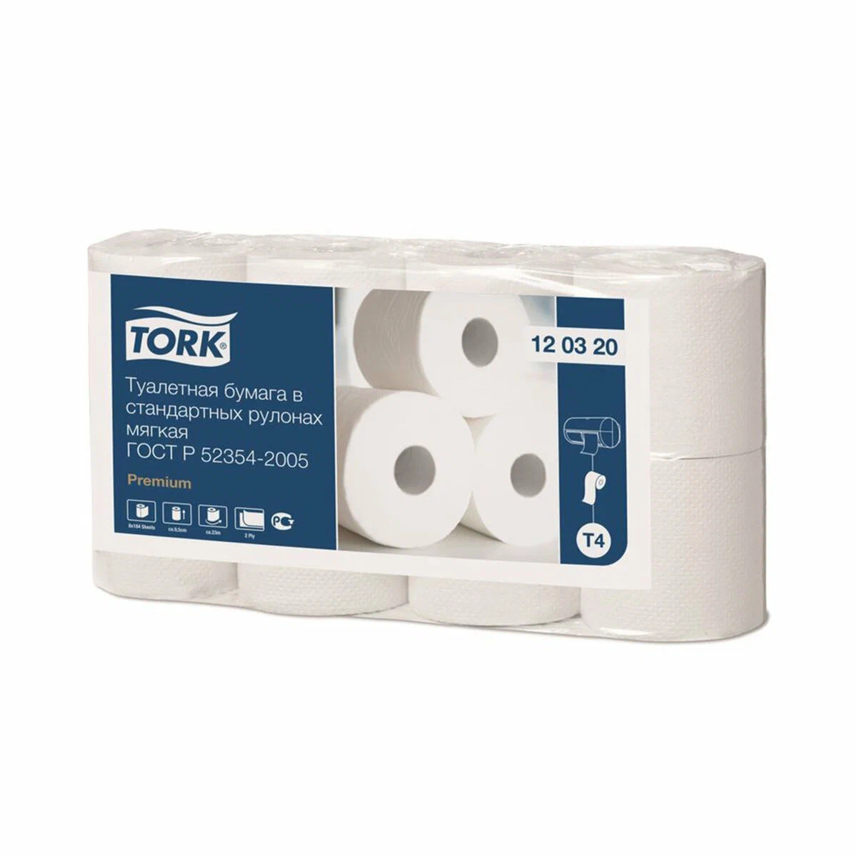 Туалетная бумага TORK Premium в стандартных рулонах двухслойная мягкая (в упак 8 рул.)